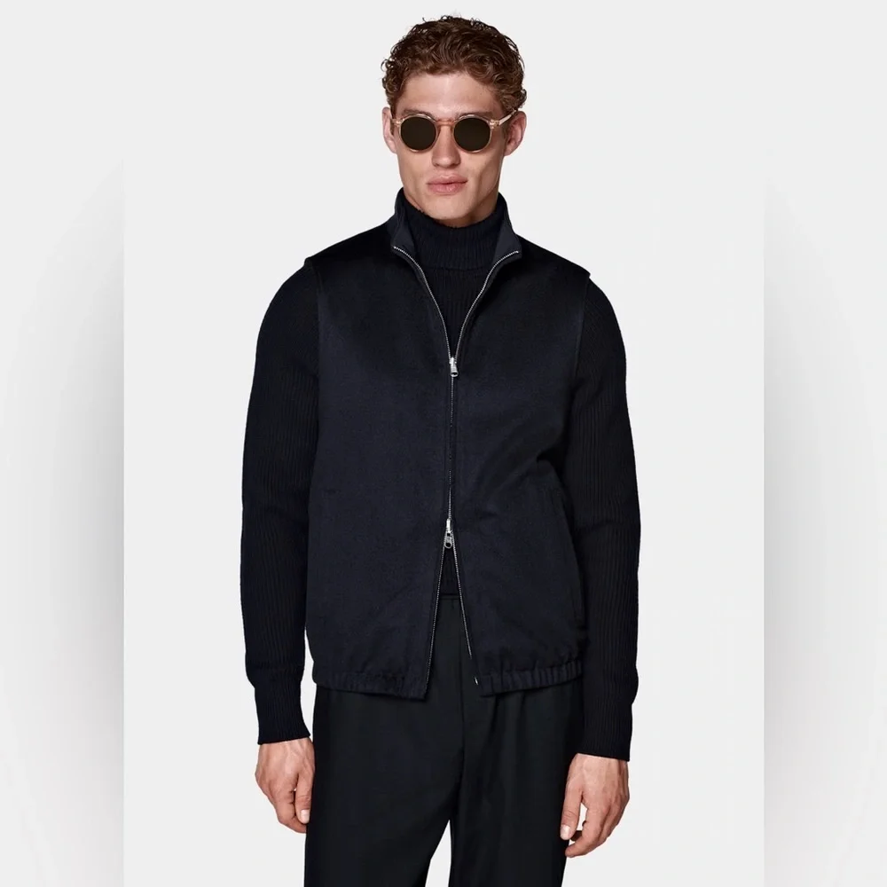SUIT SUPPLY NAVY REVERSIBLE ZIP VEST